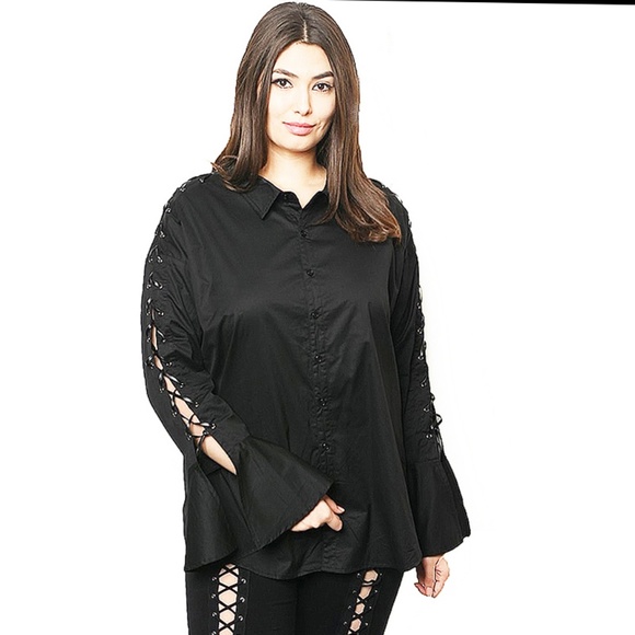 Gothic Steampunk Lace Up Sleeve Blouse Shirt Top - Picture 2 of 8